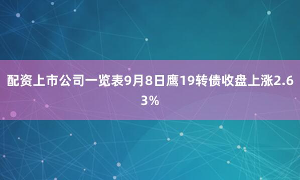 配资上市公司一览表9月8日鹰19转债收盘上涨2.63%
